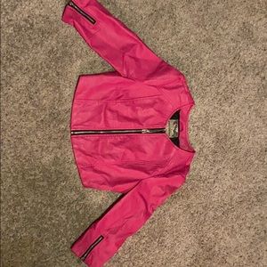 Leather pink half sleeve jacket